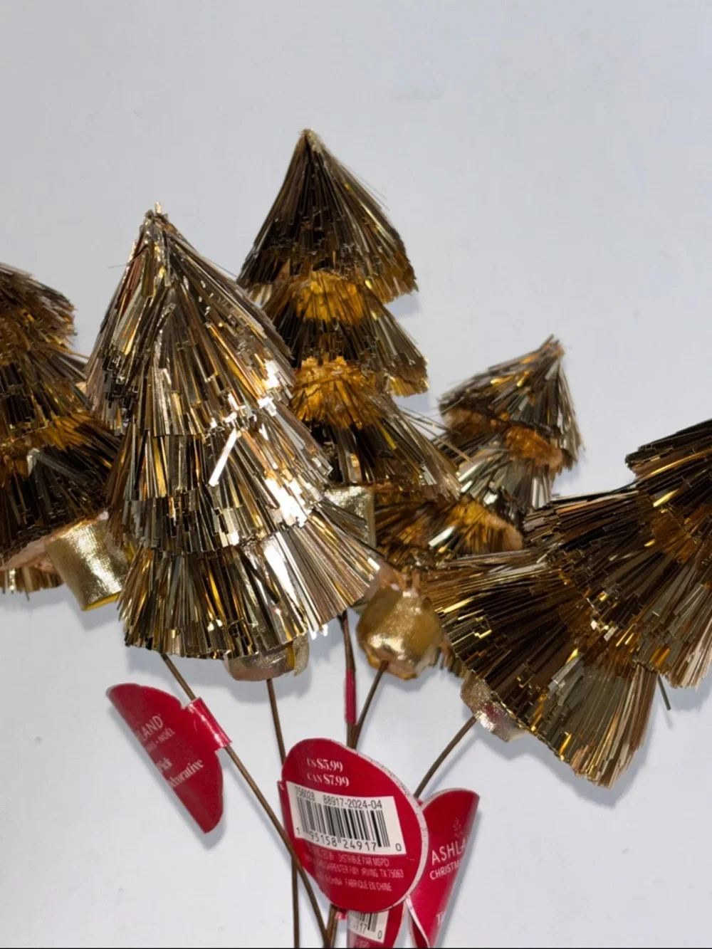 Gold Tinsel Tree Picks in Metallic Gold tree pics NEW SET OF 6 Gold Tinsel pics